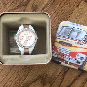 White and Rose Gold Fossil Watch